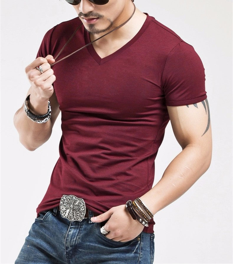 Elastic V-Neck Men's Summer T-Shirt