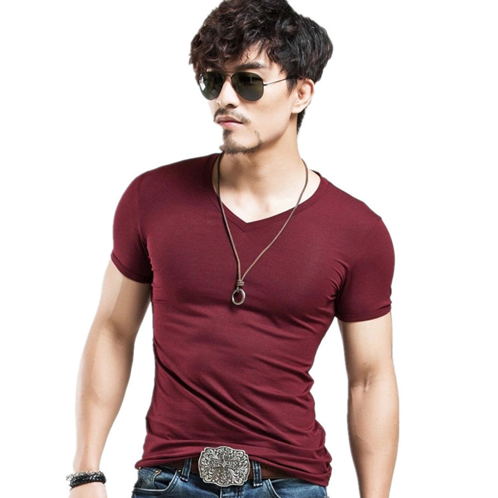 Elastic V-Neck Men's Summer T-Shirt